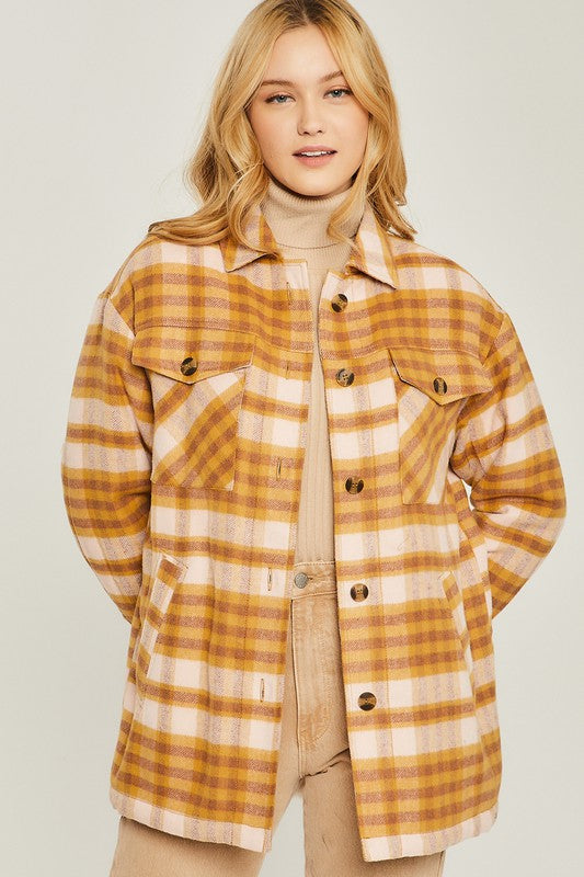 Women's Oversized Plaid Woven Long Sleeve Shacket