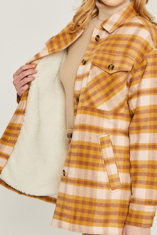 Women's Oversized Plaid Woven Long Sleeve Shacket