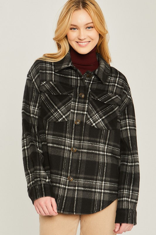 Women's Casual Plaid Long Sleeve Shacket