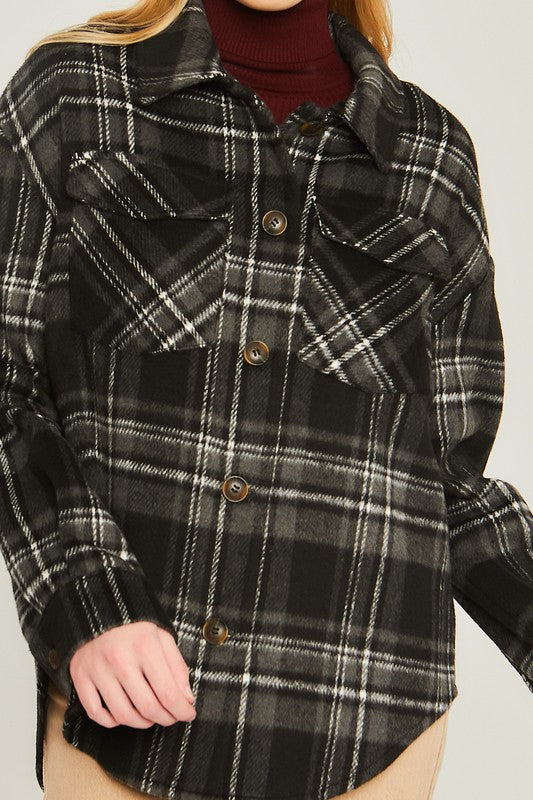 Women's Casual Plaid Long Sleeve Shacket