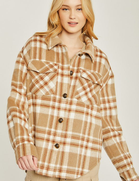 Women's Casual Plaid Long Sleeve Shacket