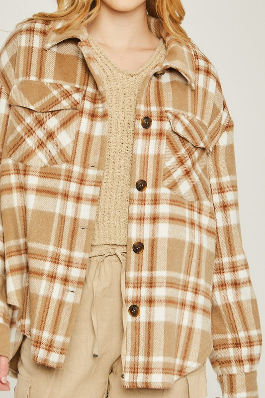 Women's Casual Plaid Long Sleeve Shacket