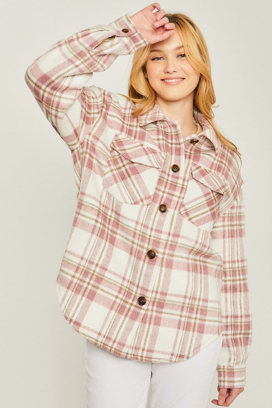 Women's Casual Plaid Long Sleeve Shacket