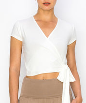 Women's Bamboo Wrap Crop Cap Sleeve