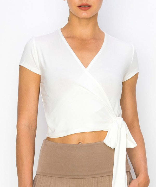 Women's Bamboo Wrap Crop Cap Sleeve