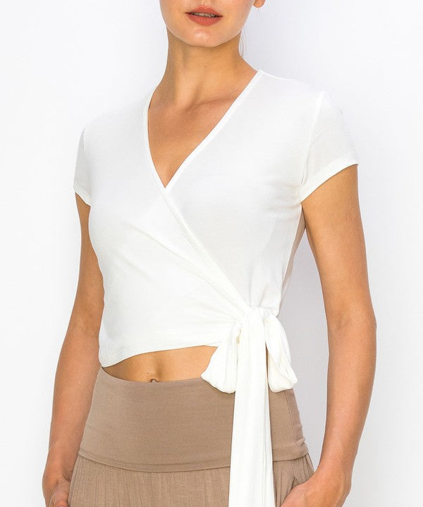 Women's Bamboo Wrap Crop Cap Sleeve