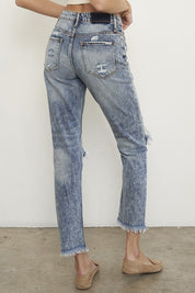 Women's High Rise Ripped Straight Leg Jeans