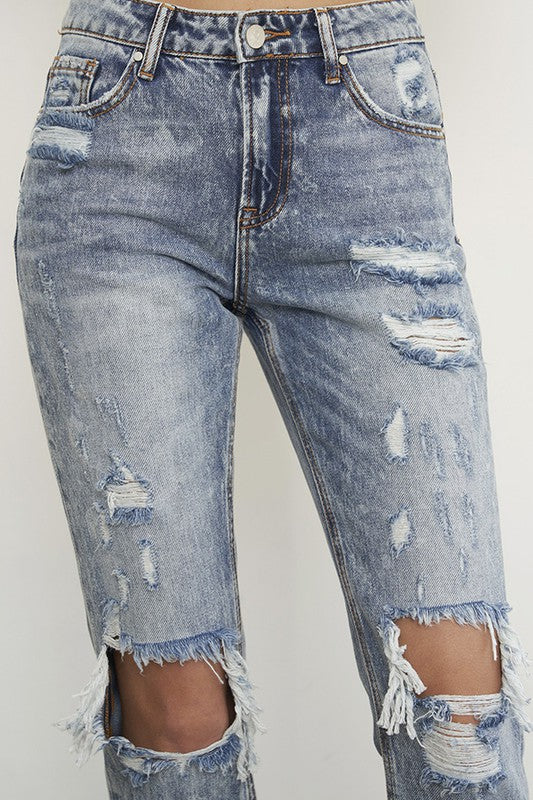 Women's High Rise Ripped Straight Leg Jeans