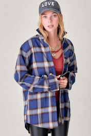 Women's Oversized Plaid Shirt with Front Pocket