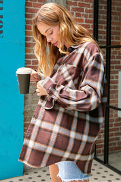 Women's Oversized Plaid Shirt with Front Pocket