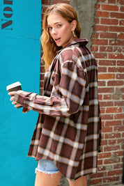 Women's Oversized Plaid Shirt with Front Pocket