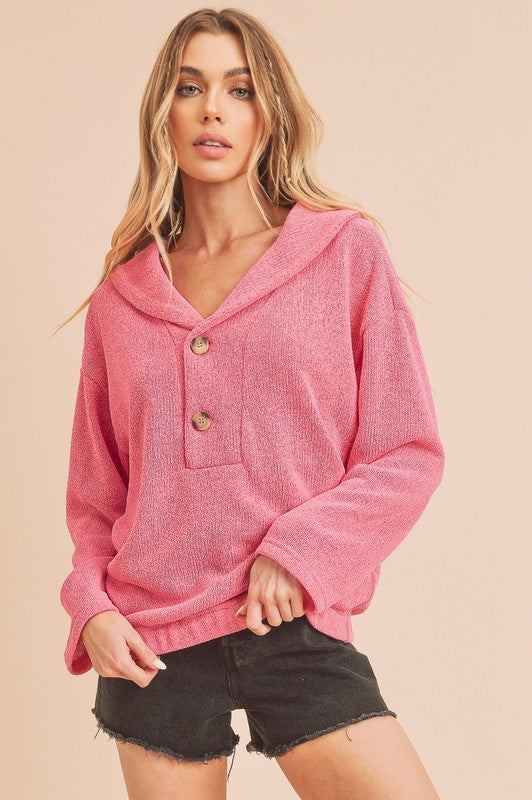 Women's Relaxed Fit Collared Button-Front Pullover