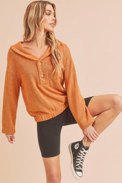 Women's Relaxed Fit Collared Button-Front Pullover