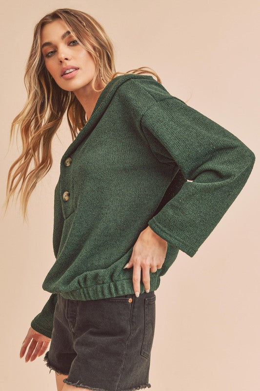 Women's Relaxed Fit Collared Button-Front Pullover