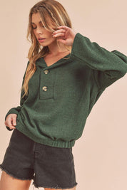 Women's Relaxed Fit Collared Button-Front Pullover