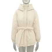 Women's Hoodie Puffer Jacket with Self Tie Belt