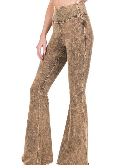 Acid Wash High Waist Raw Edge Hem Pants