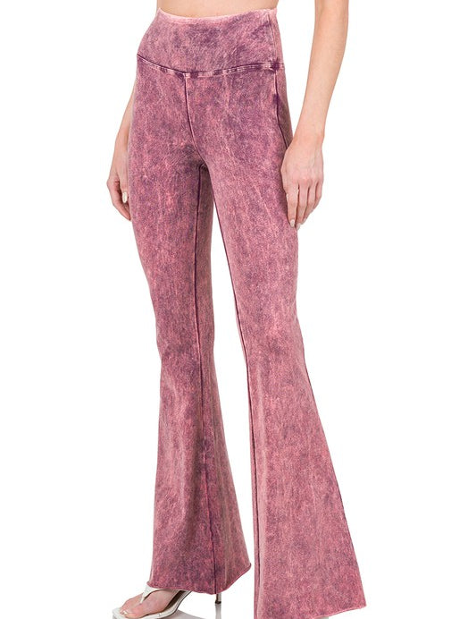 Acid Wash High Waist Raw Edge Hem Pants