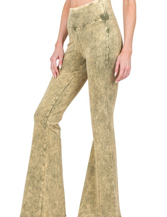 Acid Wash High Waist Raw Edge Hem Pants