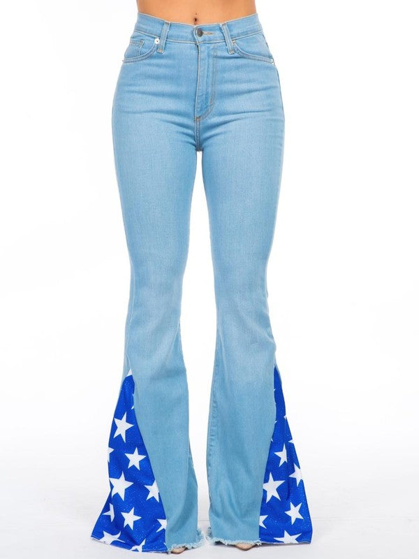 Women's High Rise Star Bell Bottom Jeans