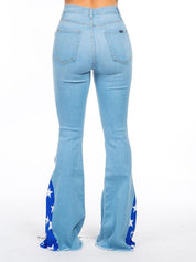 Women's High Rise Star Bell Bottom Jeans