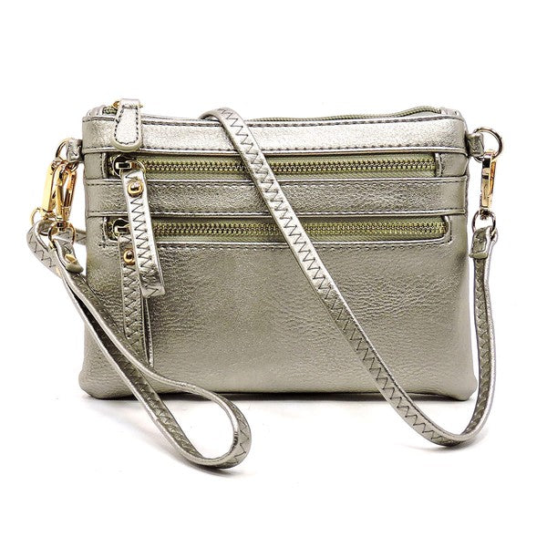 Women's Faux Leather Crossbody Clutch Bag with Gold Hardware