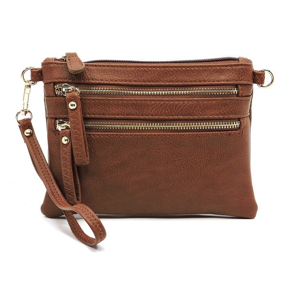 Women's Faux Leather Crossbody Clutch Bag with Gold Hardware