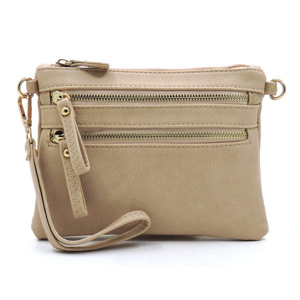 Women's Faux Leather Crossbody Clutch Bag with Gold Hardware