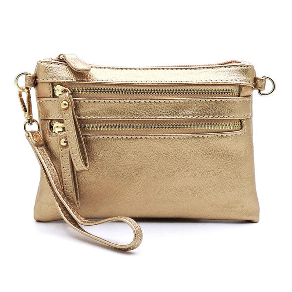 Women's Faux Leather Crossbody Clutch Bag with Gold Hardware