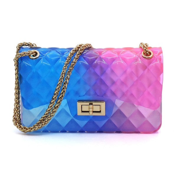 Women's Multi Color Jelly Shoulder Bag with Gold Hardware