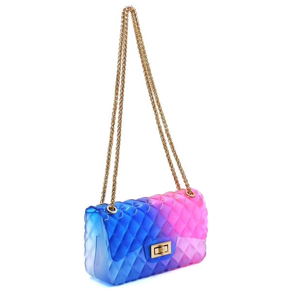 Women's Multi Color Jelly Shoulder Bag with Gold Hardware