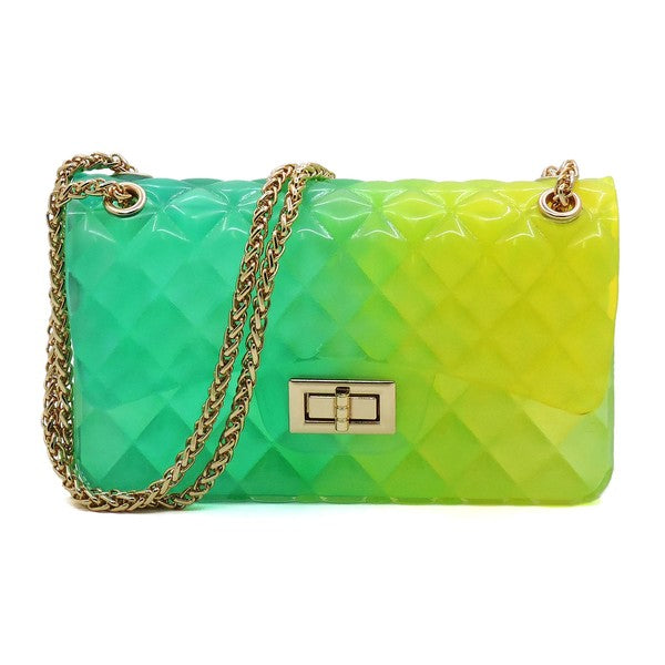 Women's Multi Color Jelly Shoulder Bag with Gold Hardware