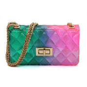 Women's Multi Color Jelly Shoulder Bag with Gold Hardware