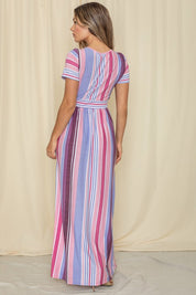 Short Sleeve Mix Stripe Maxi Dress