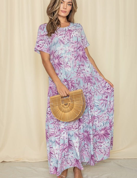 Tropical Tiered Flowy Maxi Dress