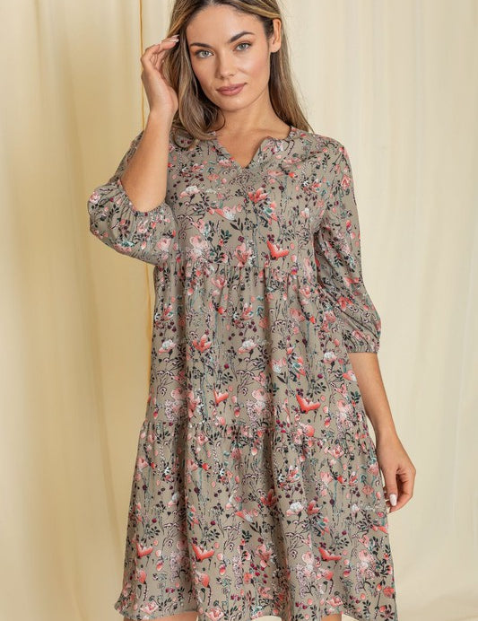 Floral Notch Neck Midi Dress