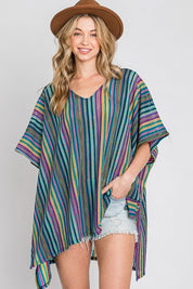 Women's Colorful Vertical Stripe Poncho