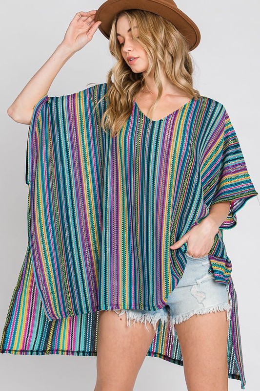 Women's Colorful Vertical Stripe Poncho