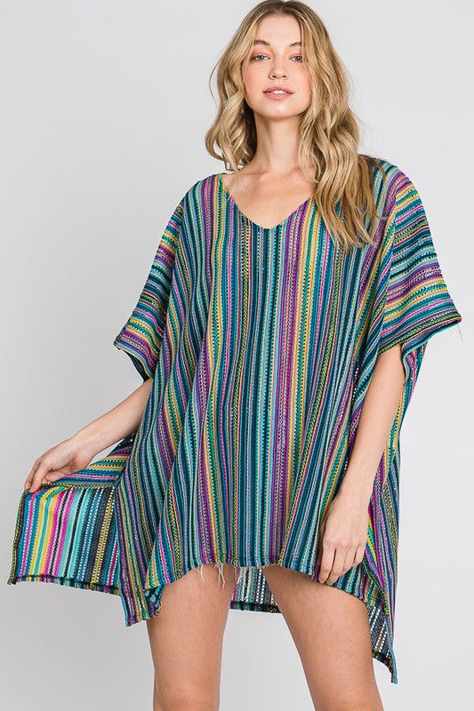 Women's Colorful Vertical Stripe Poncho