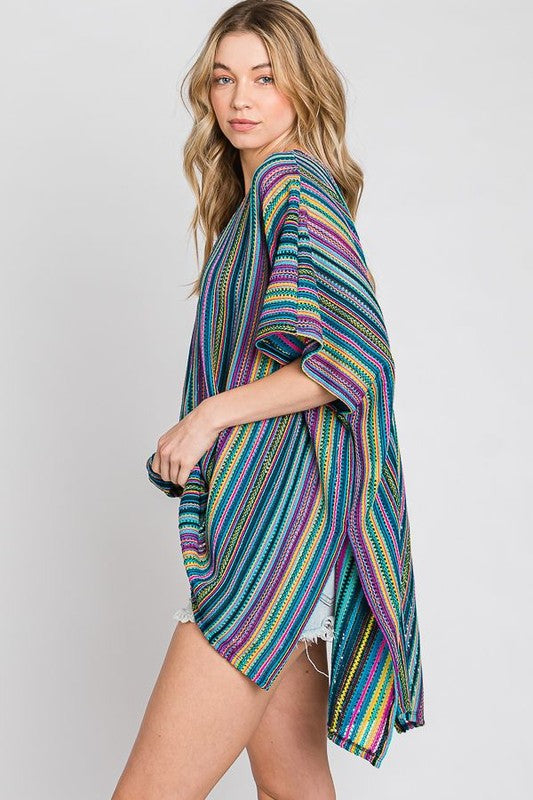 Women's Colorful Vertical Stripe Poncho