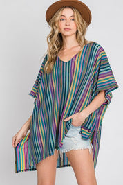 Women's Colorful Vertical Stripe Poncho