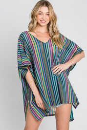 Women's Colorful Vertical Stripe Poncho