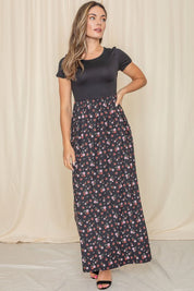 Women's Short Sleeve Floral Maxi Dress