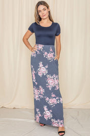 Women's Short Sleeve Floral Maxi Dress