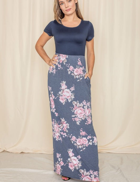 Women's Short Sleeve Floral Maxi Dress