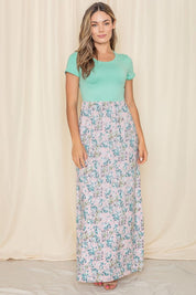 Women's Short Sleeve Floral Maxi Dress