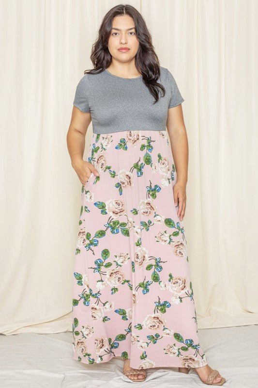 Women's Short Sleeve Floral Maxi Dress