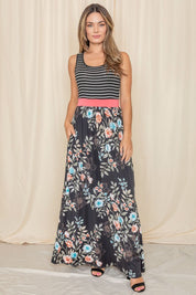 Women's Sleeveless Floral Band Maxi Dress