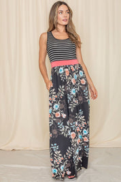 Women's Sleeveless Floral Band Maxi Dress