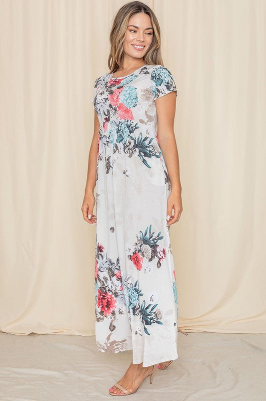 Women's Short Sleeve Floral Maxi Dress